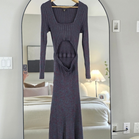 AFRM Skye Rib Knit Cut-Out Marled Midi Sweater Dress in Pine Green, Size Medium - Picture 3 of 11